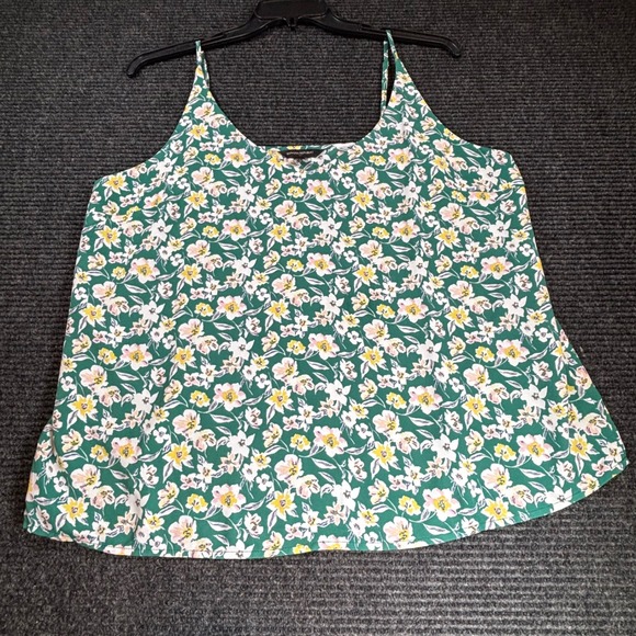Banana Republic Tops - Banana Republic Green Floral Cami Top XL Spaghetti Strap Layered Lined Tank